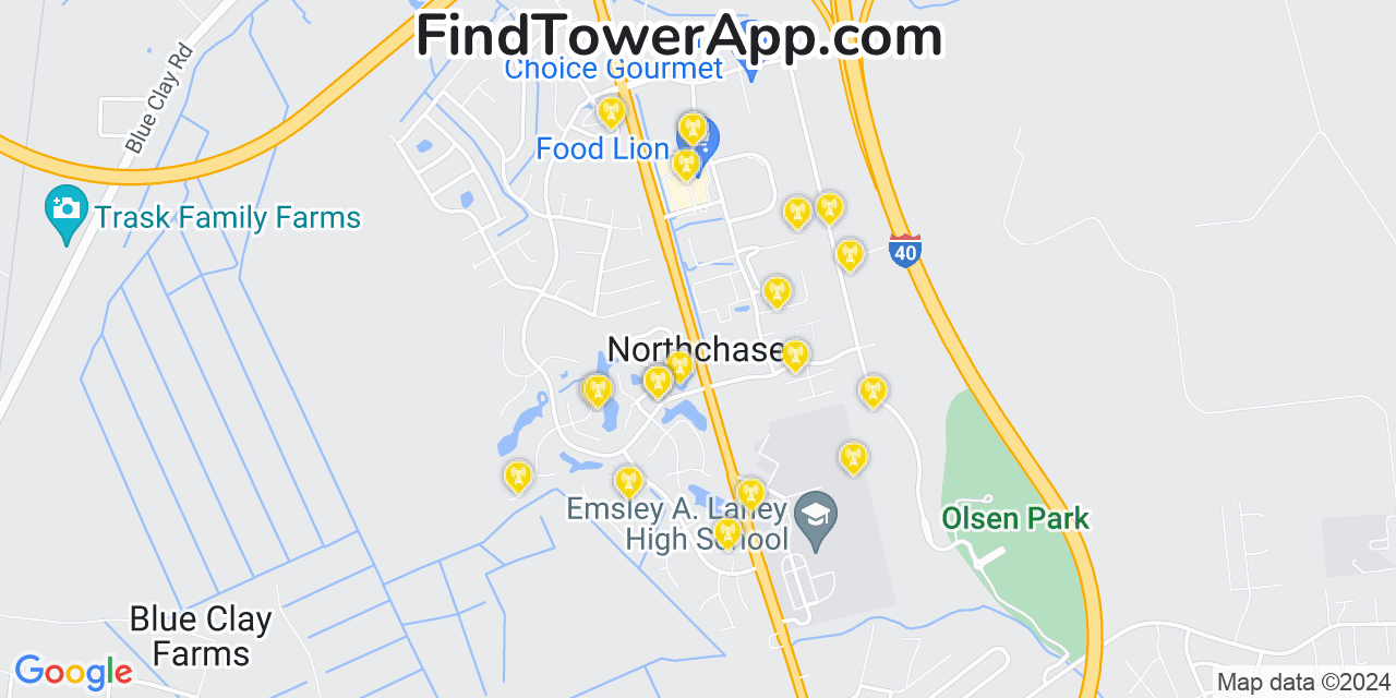 AT&T 4G/5G cell tower coverage map Northchase, North Carolina