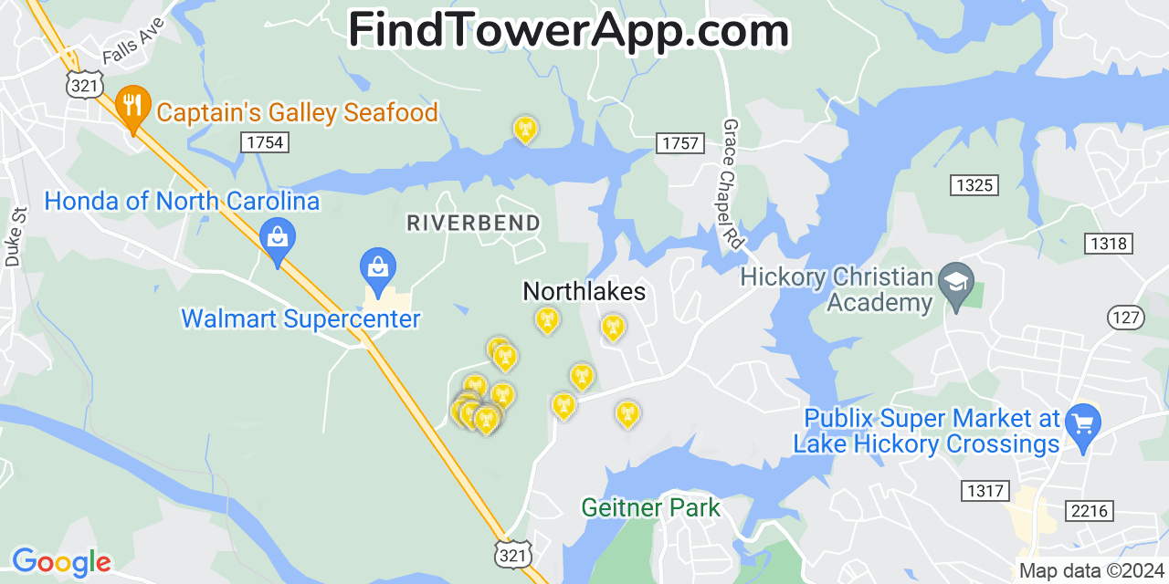 AT&T 4G/5G cell tower coverage map Northlakes, North Carolina