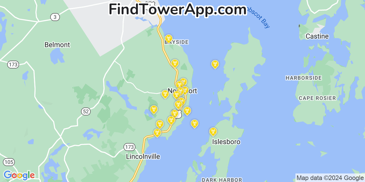 AT&T 4G/5G cell tower coverage map Northport, Maine