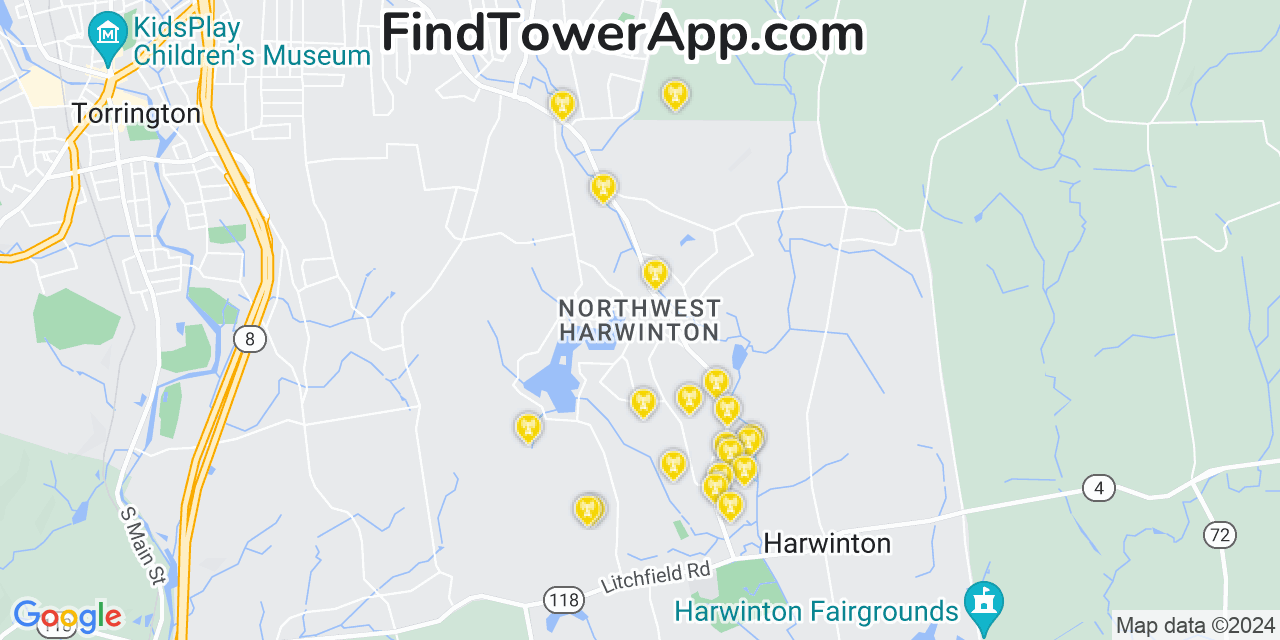 AT&T 4G/5G cell tower coverage map Northwest Harwinton, Connecticut