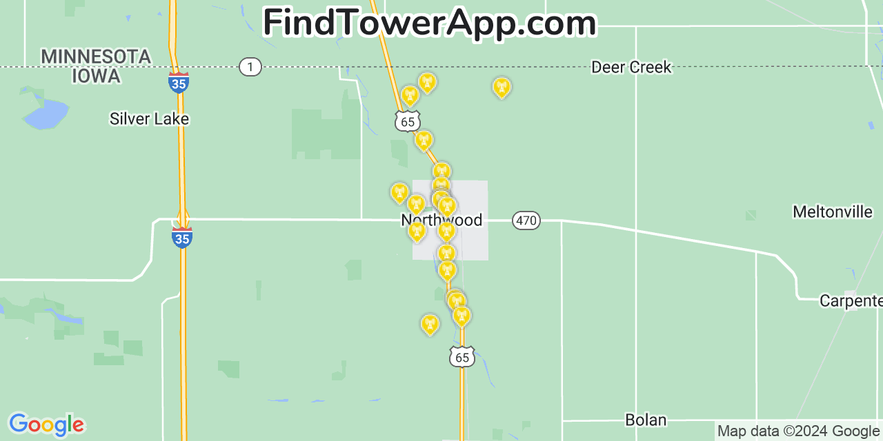 Verizon 4G/5G cell tower coverage map Northwood, Iowa