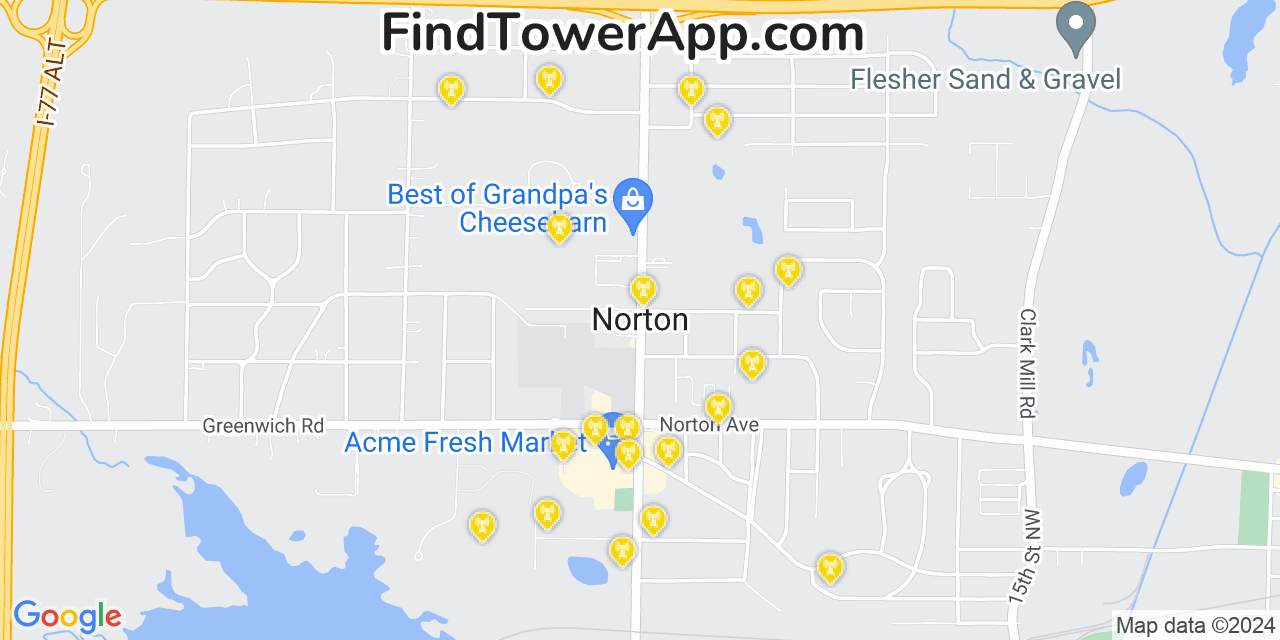 AT&T 4G/5G cell tower coverage map Norton, Ohio