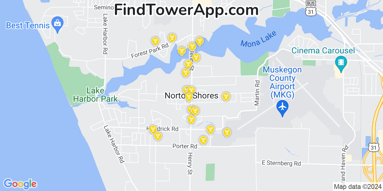 Verizon 4G/5G cell tower coverage map Norton Shores, Michigan