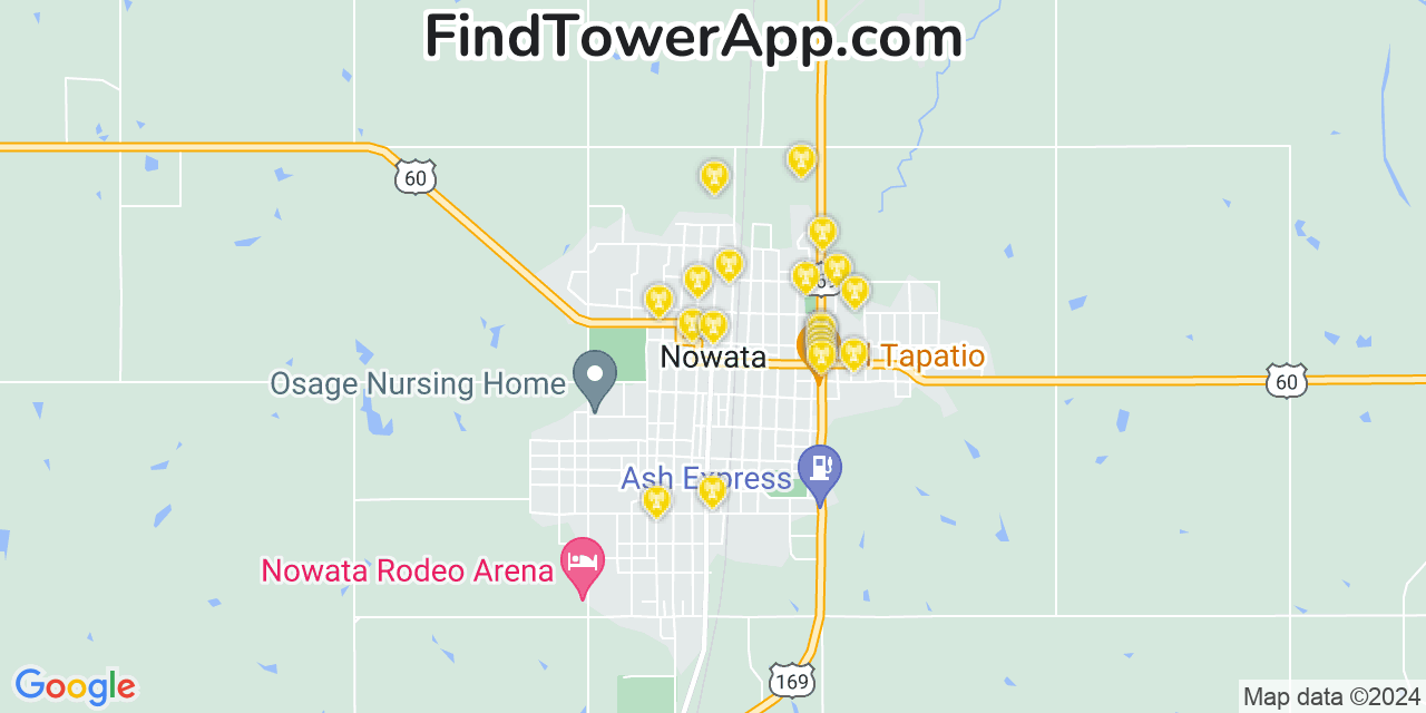 AT&T 4G/5G cell tower coverage map Nowata, Oklahoma