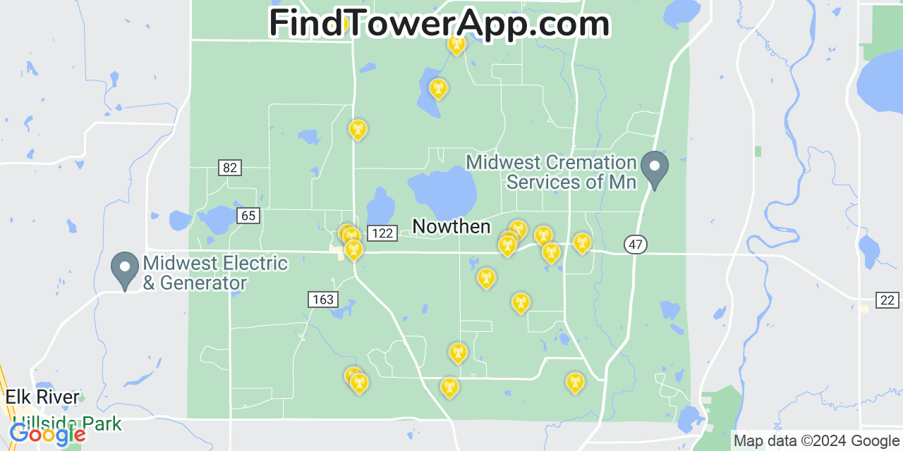 AT&T 4G/5G cell tower coverage map Nowthen, Minnesota