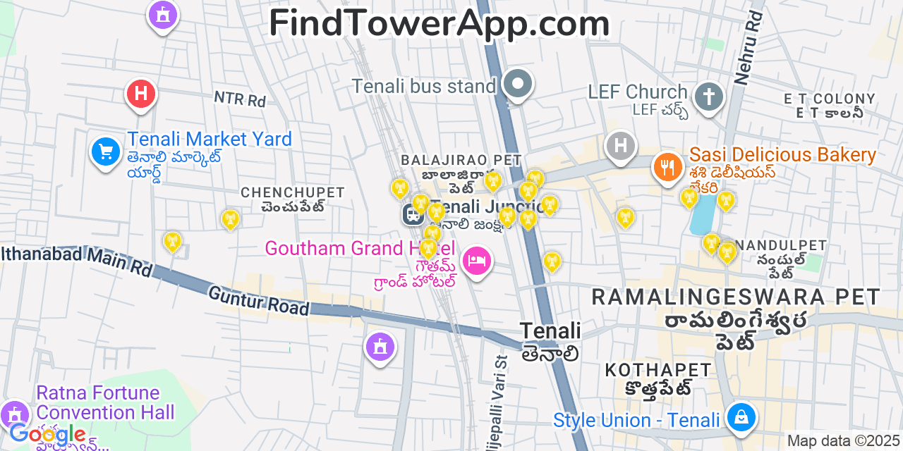 Map showing the 20 primary Airtel cell tower locations in Null, India