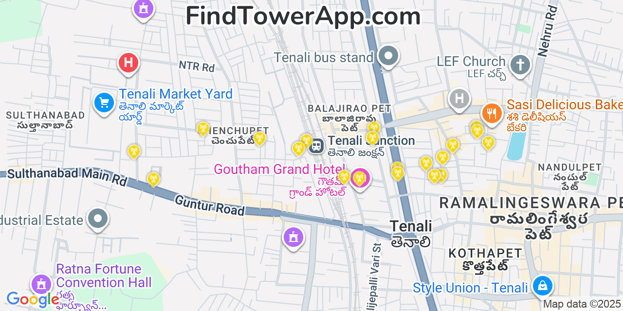 Map showing the 20 primary Andhra Pradesh and Telangana cell tower locations in Null, India
