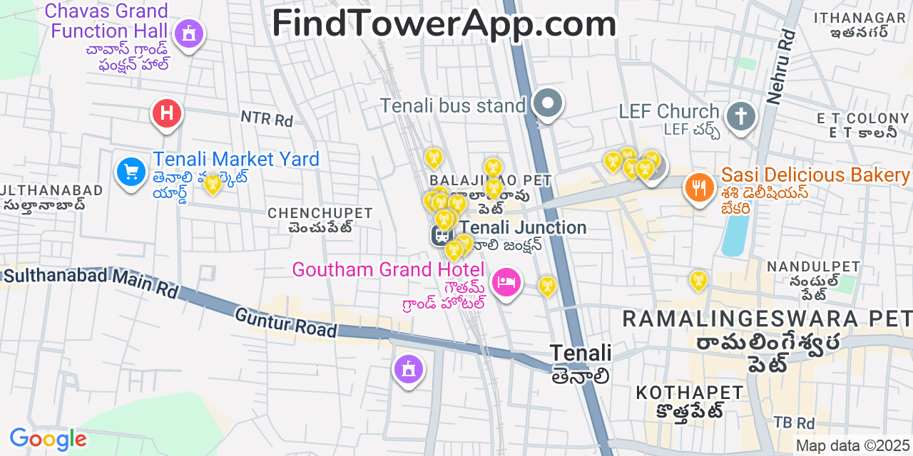Map showing the 20 primary Jio cell tower locations in Null, India