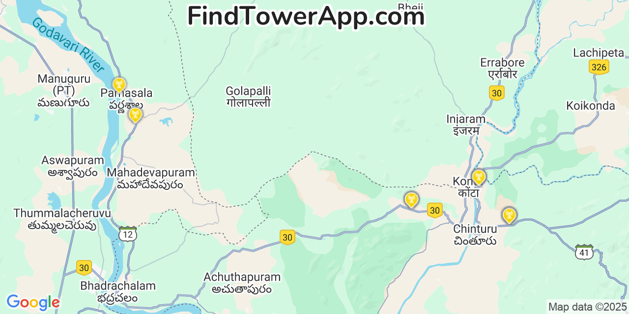 Map showing the 20 primary Madhya cell tower locations in Null, India