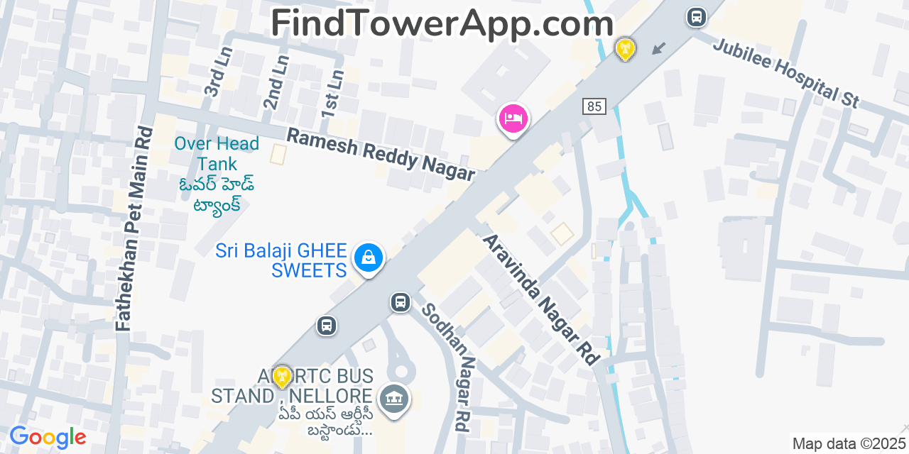 Map showing the 20 primary Tamil Nadu cell tower locations in Null, India