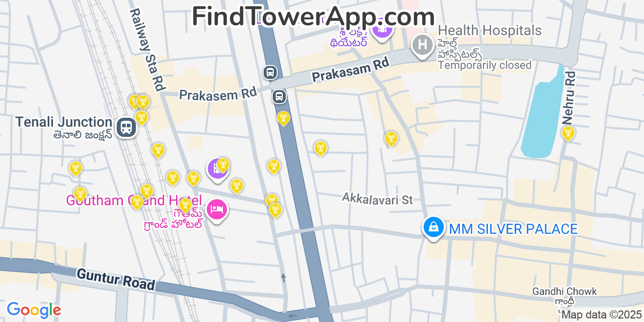 Map showing the 20 primary Vi cell tower locations in Null, India