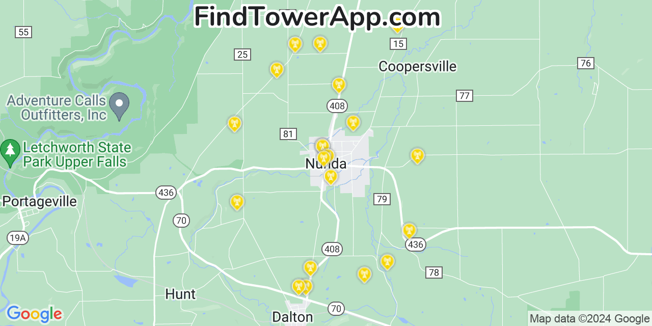 Verizon 4G/5G cell tower coverage map Nunda, New York