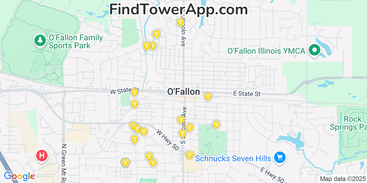 AT&T 4G/5G cell tower coverage map OFallon, Illinois