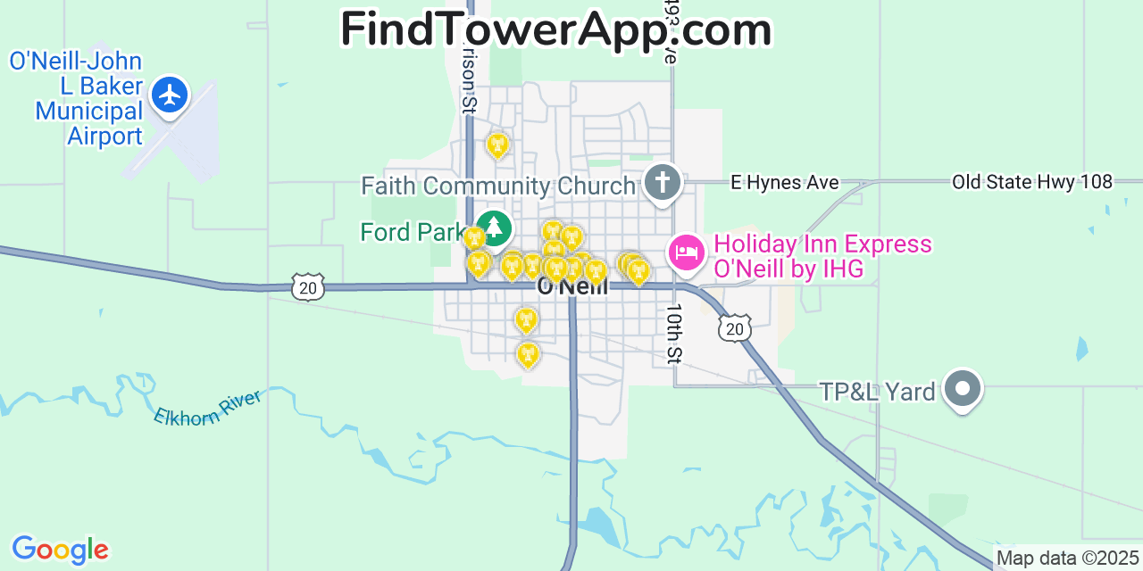 T-Mobile 4G/5G cell tower coverage map ONeill, Nebraska