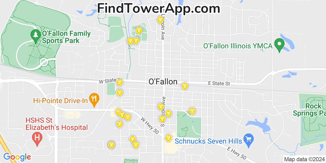 T-Mobile 4G/5G cell tower coverage map O'Fallon, Illinois