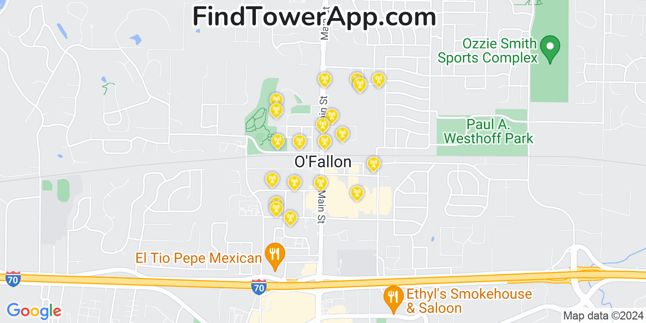 Verizon 4G/5G cell tower coverage map O'Fallon, Missouri