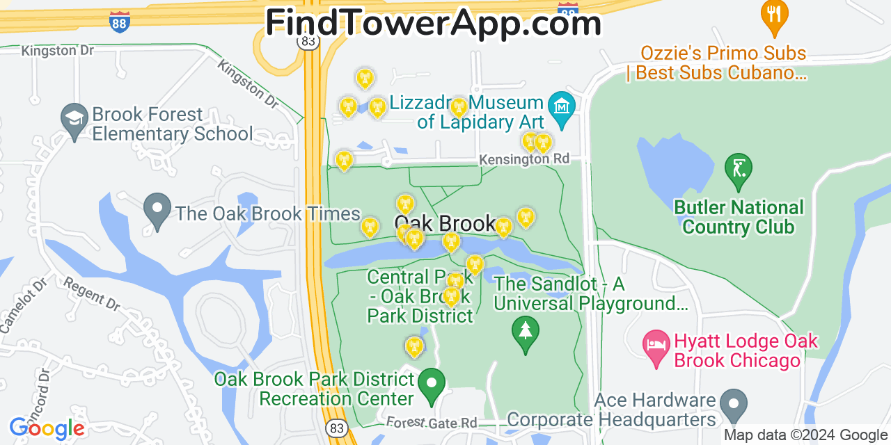 Verizon 4G/5G cell tower coverage map Oak Brook, Illinois