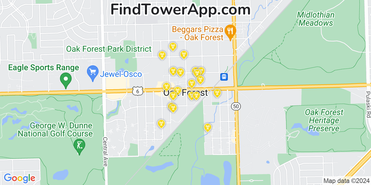 T-Mobile 4G/5G cell tower coverage map Oak Forest, Illinois