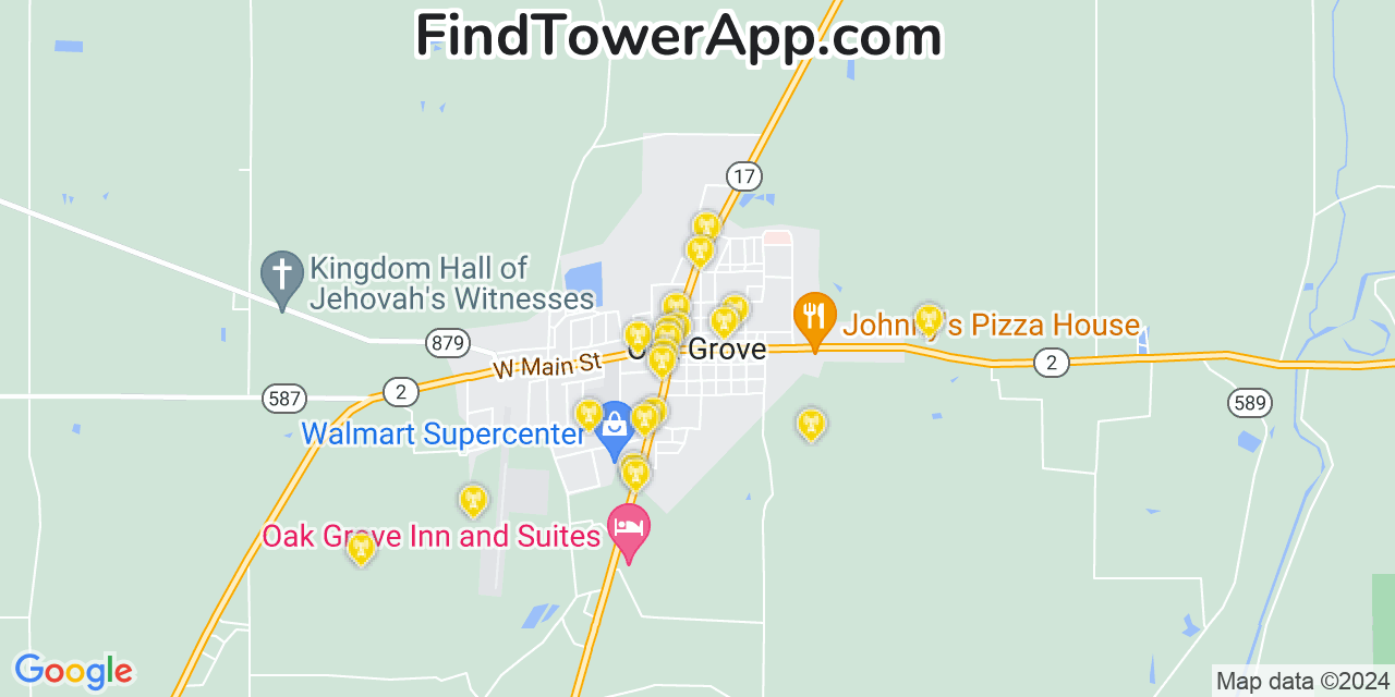 Verizon 4G/5G cell tower coverage map Oak Grove, Louisiana