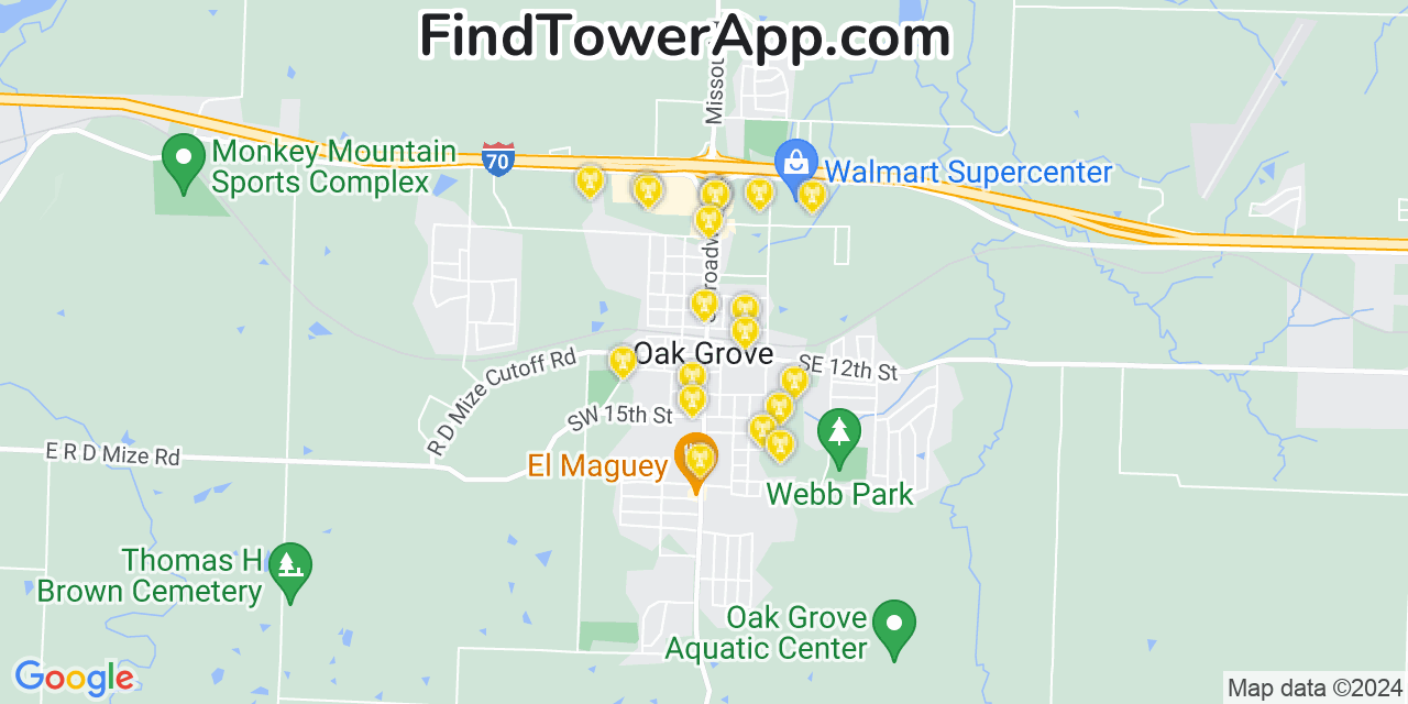 Verizon 4G/5G cell tower coverage map Oak Grove, Missouri