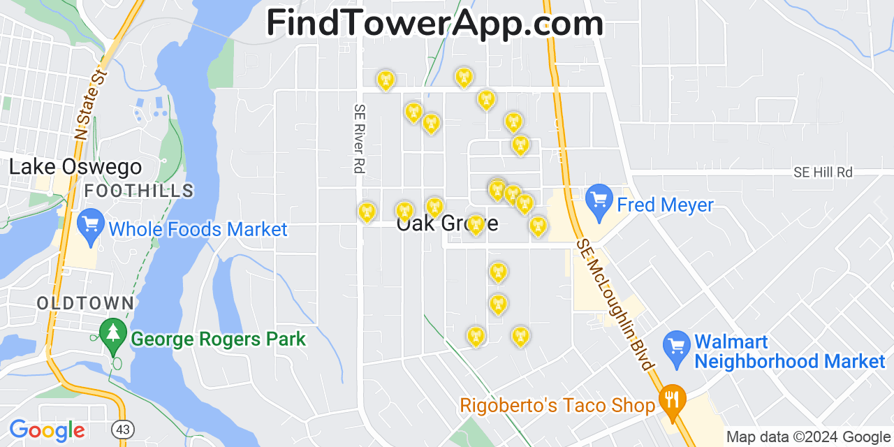 T-Mobile 4G/5G cell tower coverage map Oak Grove, Oregon