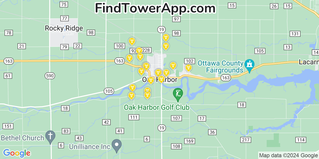 Verizon 4G/5G cell tower coverage map Oak Harbor, Ohio