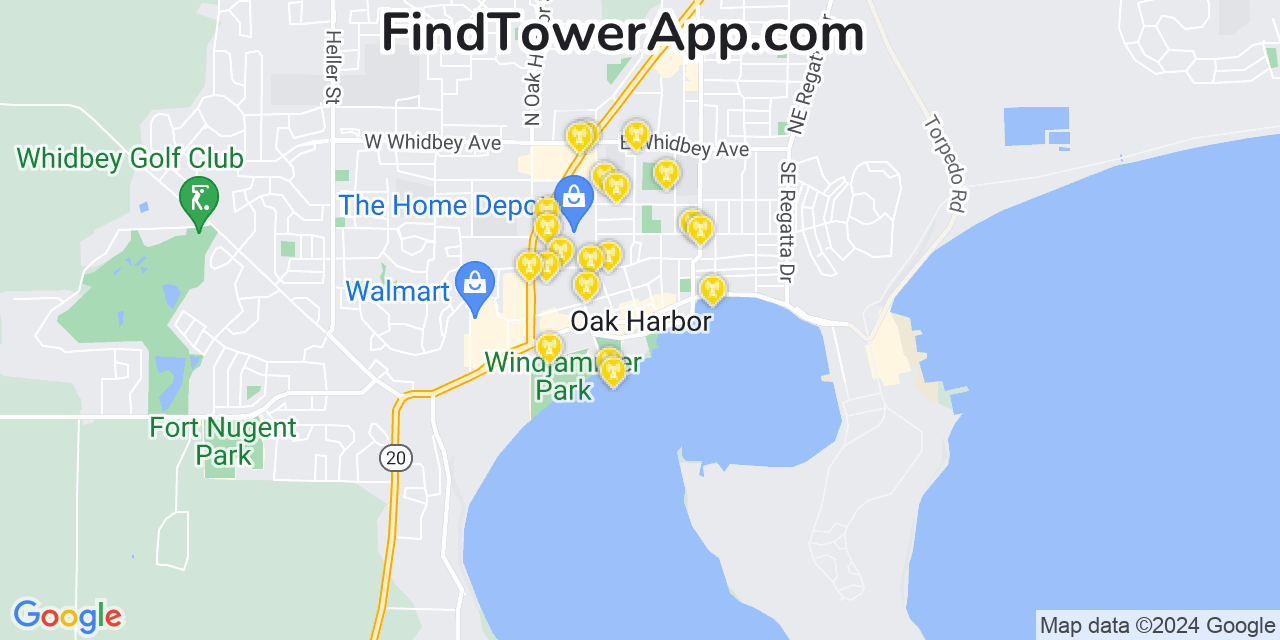 AT&T 4G/5G cell tower coverage map Oak Harbor, Washington