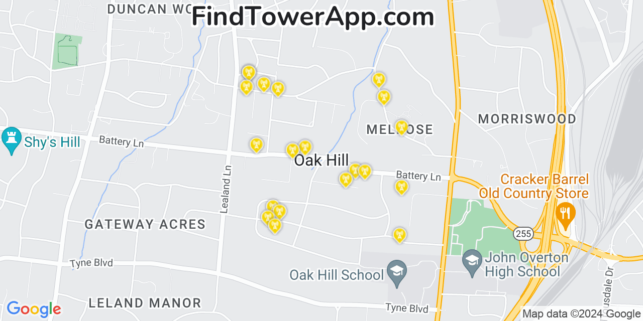 T-Mobile 4G/5G cell tower coverage map Oak Hill, Tennessee