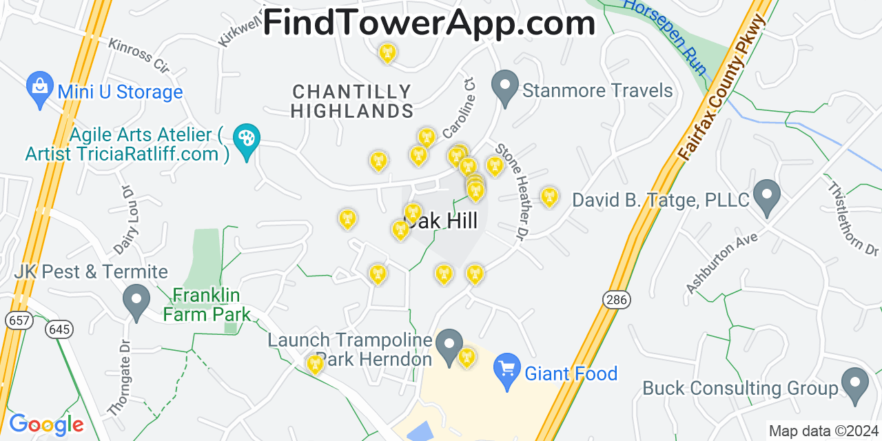 AT&T 4G/5G cell tower coverage map Oak Hill, Virginia