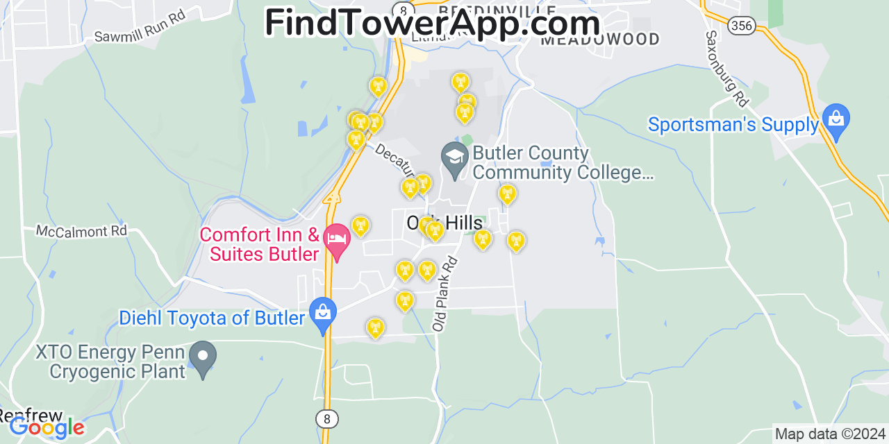 T-Mobile 4G/5G cell tower coverage map Oak Hills, Pennsylvania