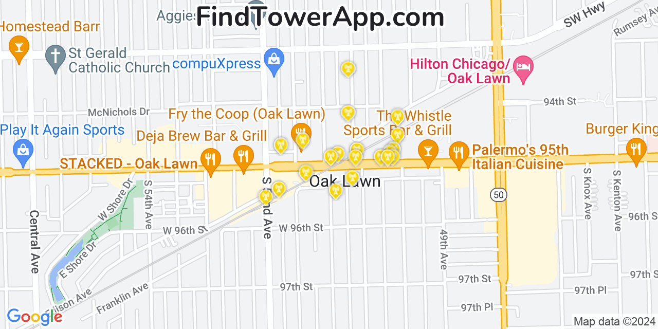 Verizon 4G/5G cell tower coverage map Oak Lawn, Illinois