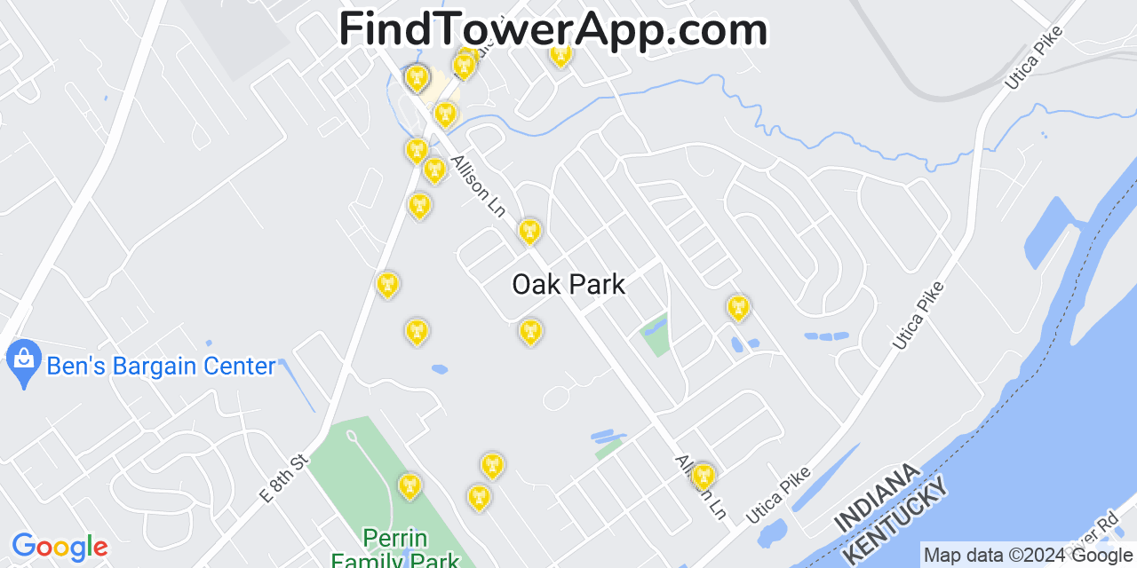 AT&T 4G/5G cell tower coverage map Oak Park, Indiana