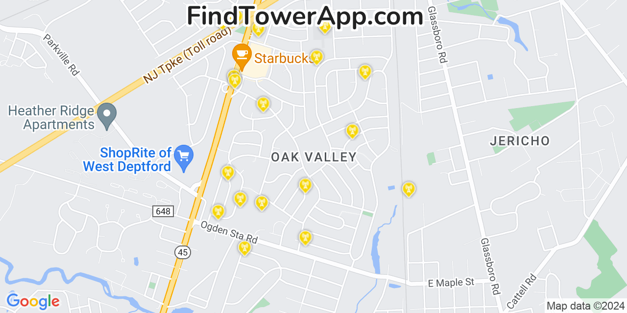 Verizon 4G/5G cell tower coverage map Oak Valley, New Jersey