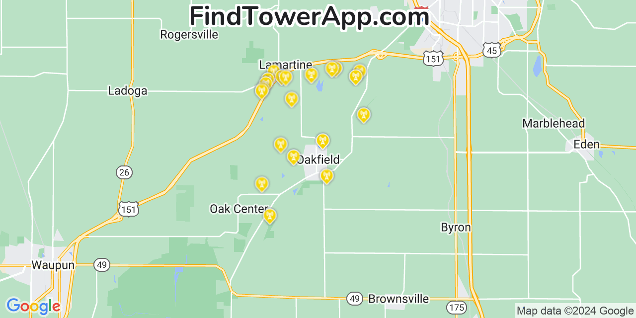 Verizon 4G/5G cell tower coverage map Oakfield, Wisconsin