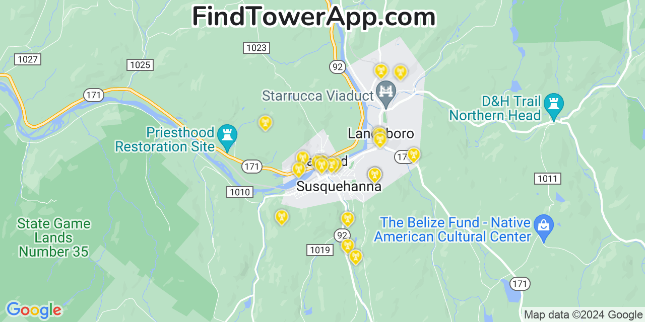 AT&T 4G/5G cell tower coverage map Oakland, Pennsylvania