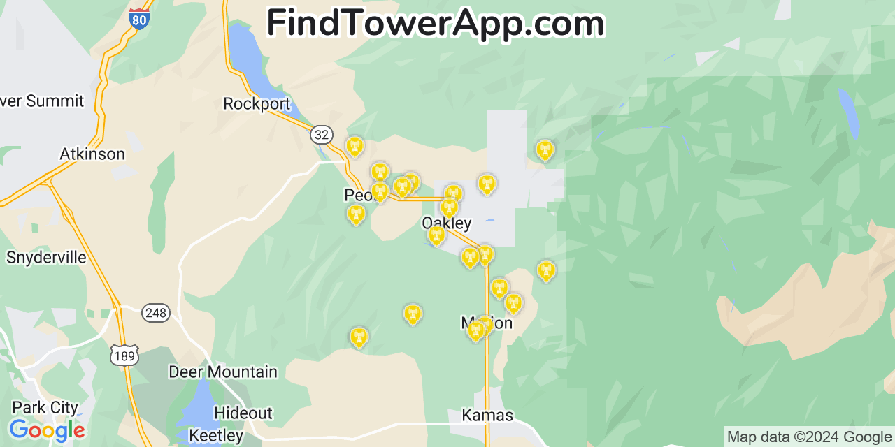 AT&T 4G/5G cell tower coverage map Oakley, Utah