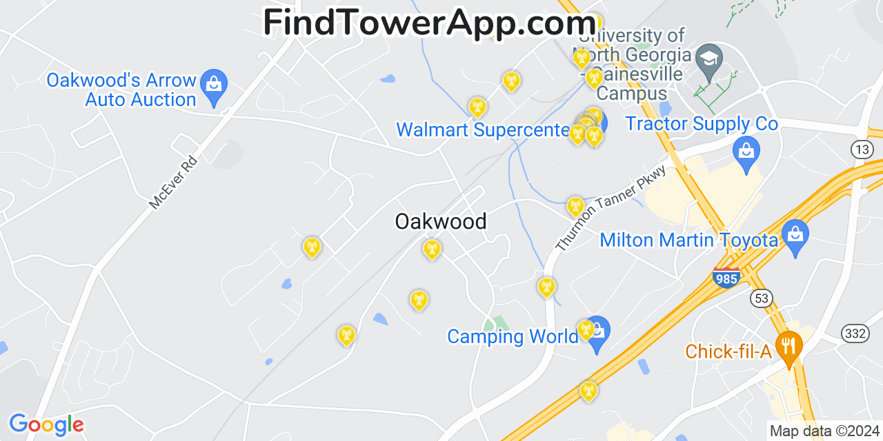 T-Mobile 4G/5G cell tower coverage map Oakwood, Georgia