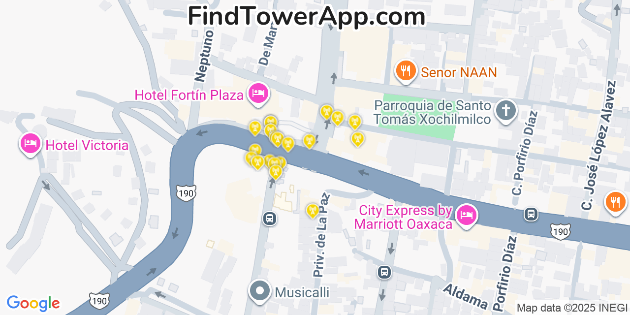 Oaxaca Cell Towers, Mexico - FindTower App Coverage Maps