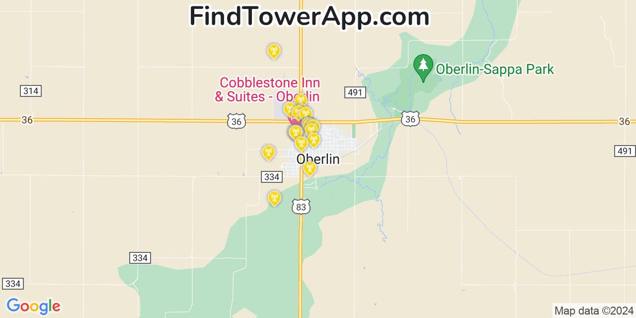 AT&T 4G/5G cell tower coverage map Oberlin, Kansas