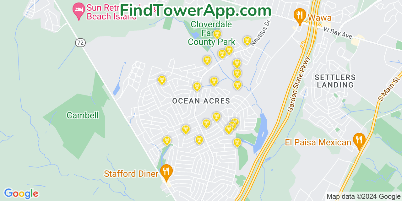 Verizon 4G/5G cell tower coverage map Ocean Acres, New Jersey