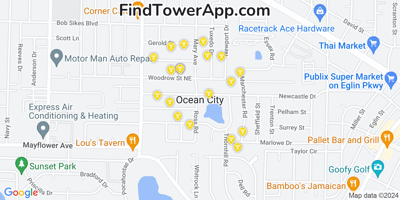 AT&T 4G/5G cell tower coverage map Ocean City, Florida