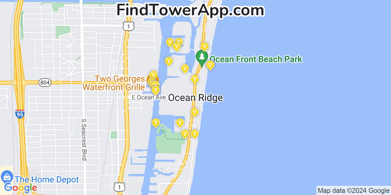 Verizon 4G/5G cell tower coverage map Ocean Ridge, Florida