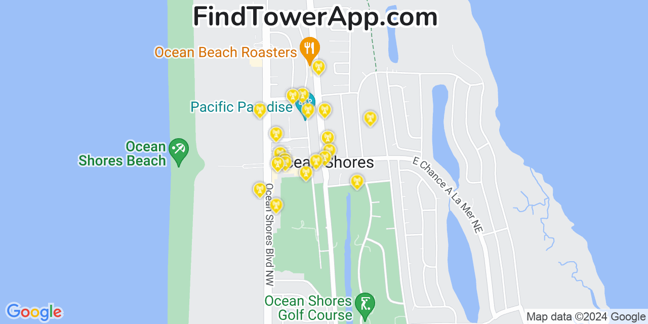 AT&T 4G/5G cell tower coverage map Ocean Shores, Washington