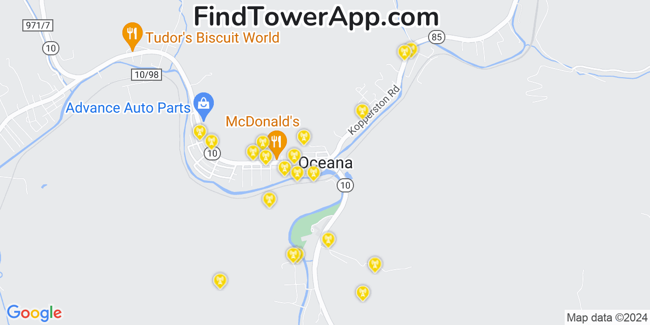 T-Mobile 4G/5G cell tower coverage map Oceana, West Virginia