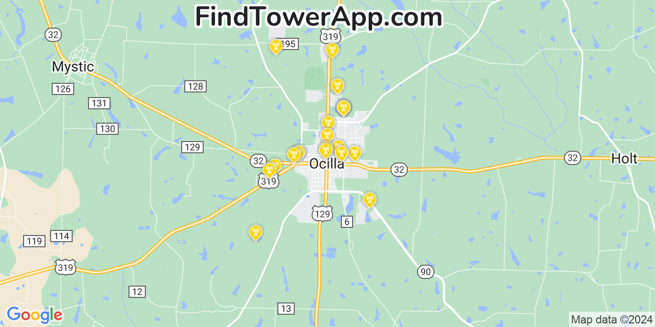 AT&T 4G/5G cell tower coverage map Ocilla, Georgia