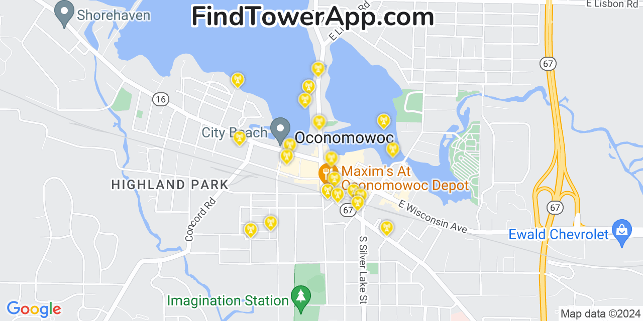 Verizon 4G/5G cell tower coverage map Oconomowoc, Wisconsin