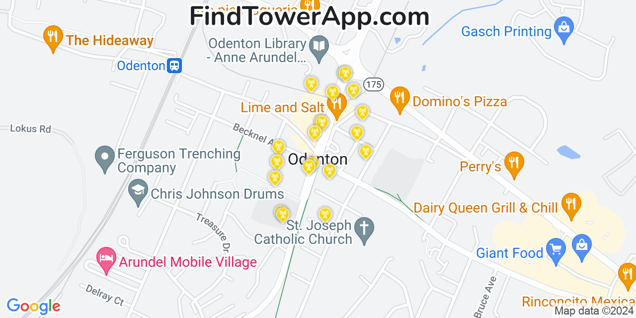 AT&T 4G/5G cell tower coverage map Odenton, Maryland