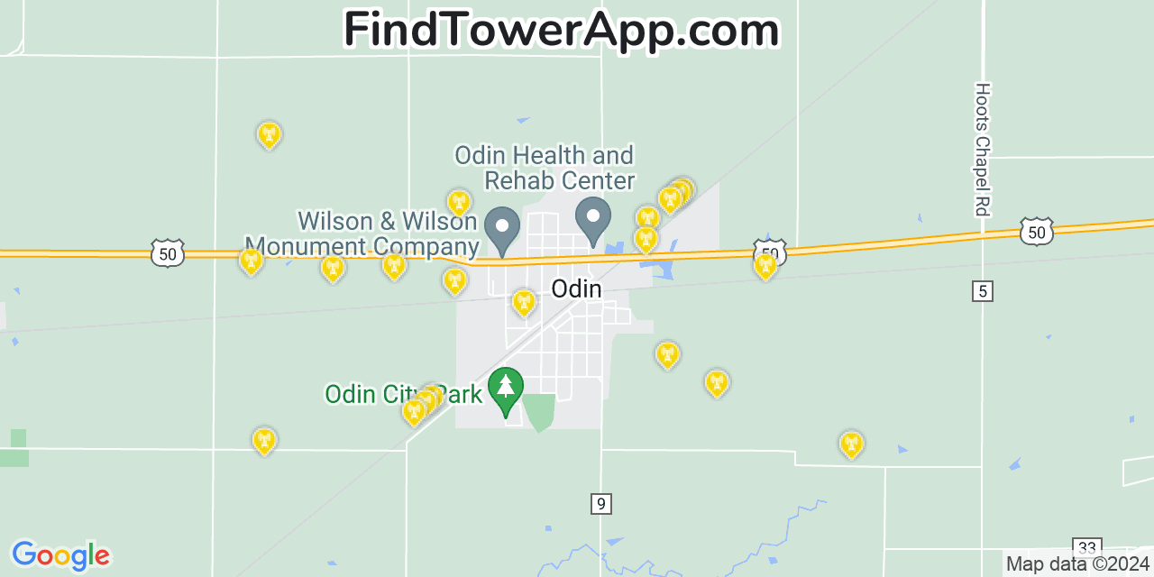 Verizon 4G/5G cell tower coverage map Odin, Illinois