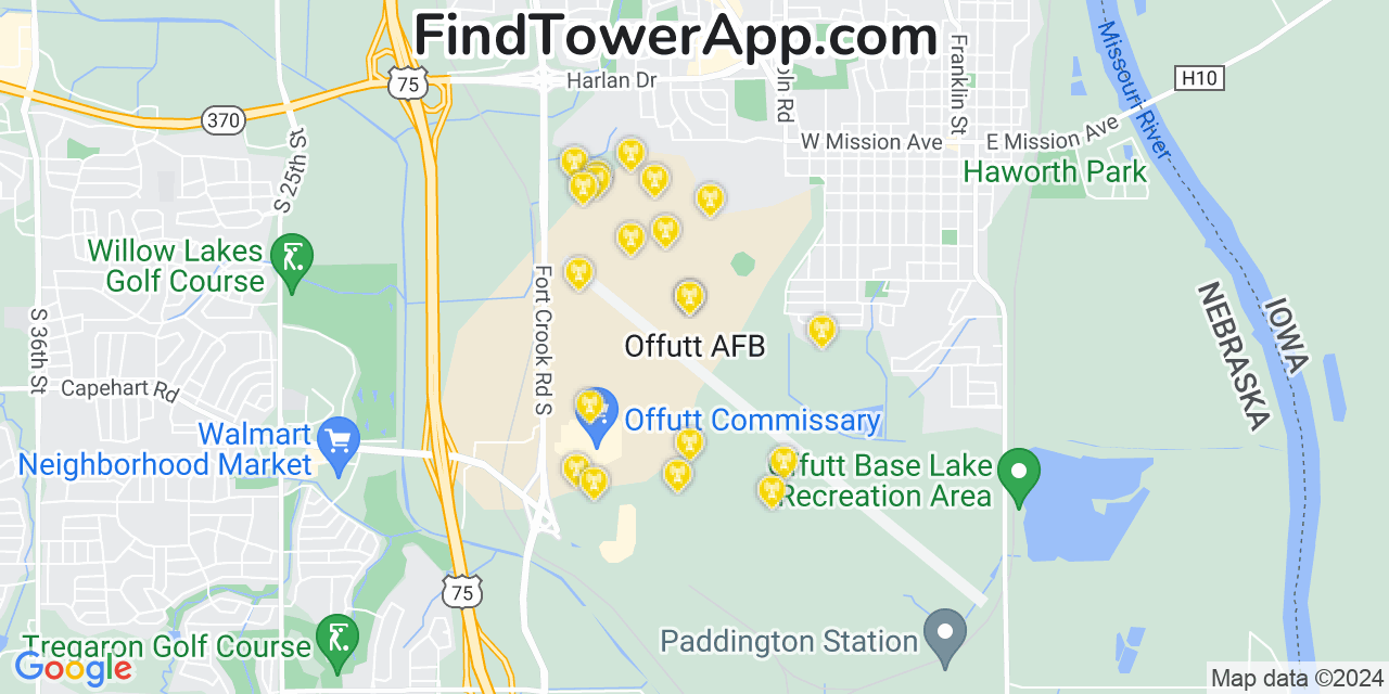 T-Mobile 4G/5G cell tower coverage map Offutt Air Force Base, Nebraska