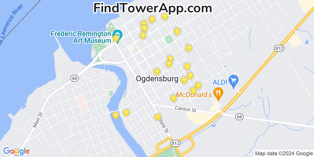 AT&T 4G/5G cell tower coverage map Ogdensburg, New York